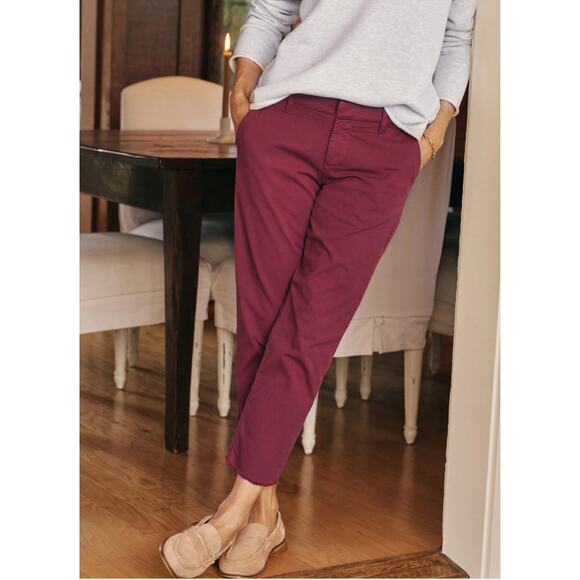 Frank & Eileen Wicklow Pants The Italian Chino Cropped Merlot Red Size 12 - Picture 1 of 8
